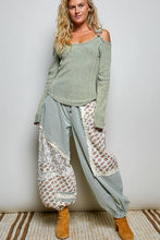 Vintage Washing Solid Buckle Open Shoulder Knit Thermal Top: PALE OLIVE