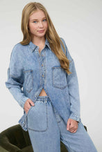 Chambray Washed Button Down Long Sleeve Shirt