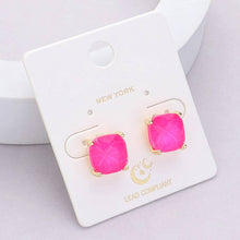 Silver Clear Cushion Square Stone Stud Evening Earrings