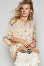 Beige Latte V-neck sleeveless flower outseam thin sweater POL top