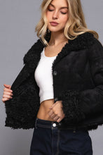 Black Long Sleeve Inside Fur Detail Penny Lane Suede Short Jacket