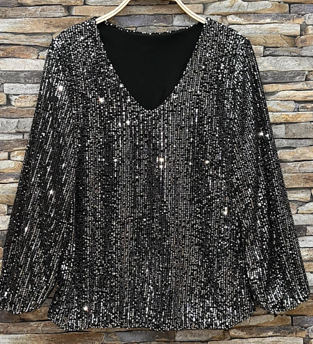 Italian One Size Silver Sequined Blouse