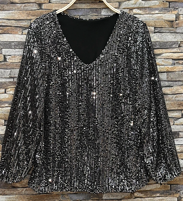 Italian One Size Silver Sequined Blouse