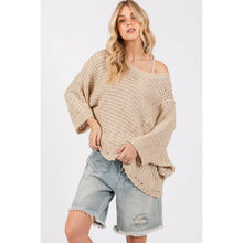 Mushroom Distressed Asym Open Stitch Sage + Fig Sweater