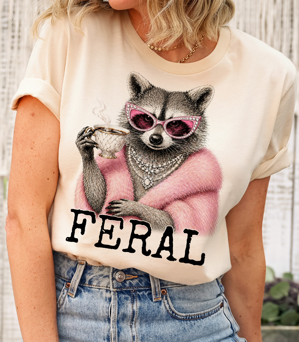 Natural Feral Raccoon Pink Coat Tee