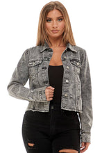 Black Acid Wash Denim Jacket with Raw Hem