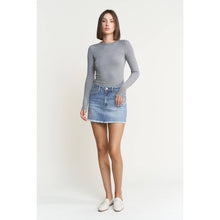 Cyan Light Blue Denim Mini Mica Skirt with Raw Hem