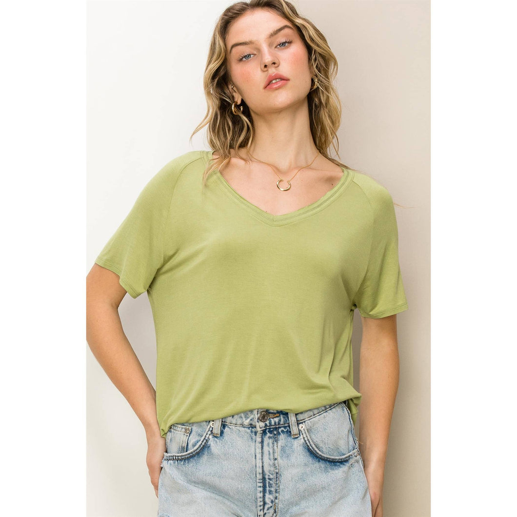 Pale Olive Oversized V-Neck Tee