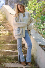 Beige Long Sleeve Multicolor Pocket Sweater