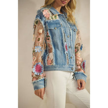 Med Wash Denim Veveret Jacket with Floral Organza Inset