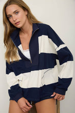 WIDE STRIPE HALF ZIP LONG SLEEVE KNIT TOP : HUNTER GREEN