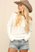 White Thermal Knit Top With Off The Shoulder Neckline