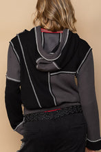 Black Thermal Knit Contrast Stitch Zip Up POL Hoodie 1/3/24 7839