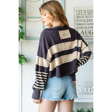 Black Mix Media Striped Long Sleeve Oli+Hali Pullover