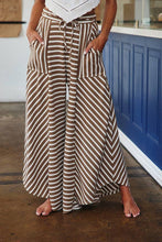 Taupe Spaghetti Tie Waist Stripe Print Wide Bucketlist Pants