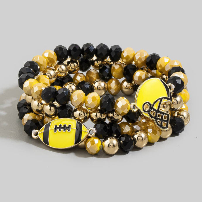 Mustard Enamel Football Charm Crystal Bead Bracelet