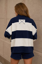 WIDE STRIPE HALF ZIP LONG SLEEVE KNIT TOP : HUNTER GREEN