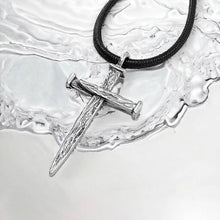 Large Antique Silver Finish Nail Cross Pendant Necklace