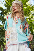 Aqua POL Round neck short sleeve floral knit rib top
