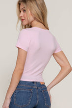 Pale Pink Short Sleeve V-neck Crop Top