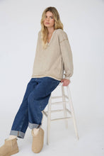 WASHED INVERTED SEAM DETAIL LONG SLEEVE KNIT TOP: EGGPLANT