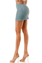 Light Blue Flower Rhinestone Denim Skirt