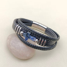 Stone Cross Charm 3 Layer Leather Men's Bracelet