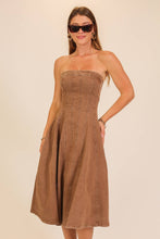 Mocha Strapless Stretch Denim Midi Dress