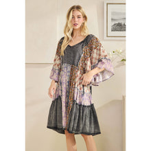 Black Multi Washed Mix Printed Tiered Ruffle Oli+Hali Tunic