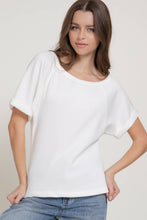 Off White Elbow Sleeve Off The Shoulder Soft Modal Scuba Top