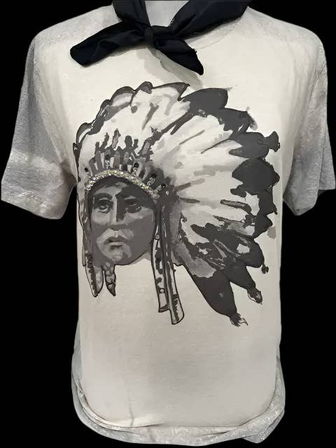 Bling B&W Indian on Sports Bleached Grey Crew Tee
