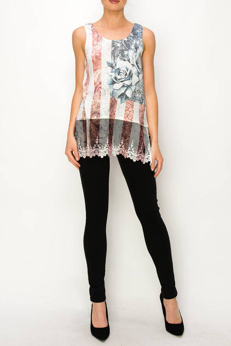 Patriotic Rose Star Wide Strap Tank Top