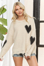 Oatmeal Long Sleeve Heart Patch Knit Sweater