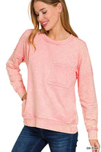 Ash Black terry Washed Raw Edge Front Pocket Pullover