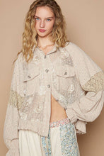 POL Taupe Long balloon sleeve flower detail button down shirt