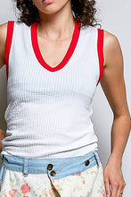 Off White V-neck Sleeveless Solid Contrast Rib Knit Fitted Fit POL Top