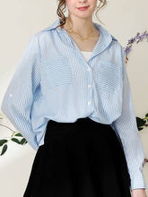 Blue White Striped Button Down Long Sleeve Collared Shirts