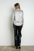 Grey Metallic Foil Knit Button Up Long Sleeve Shirt