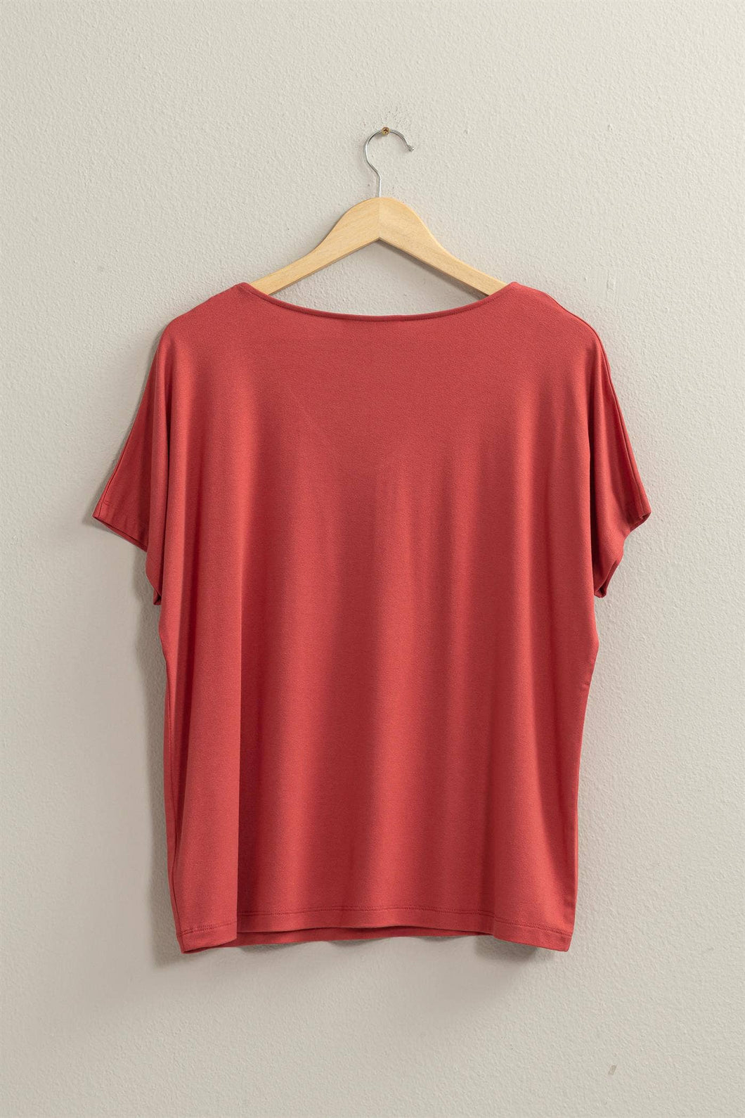 Brick V Neck Dolman Short Sleeve Top