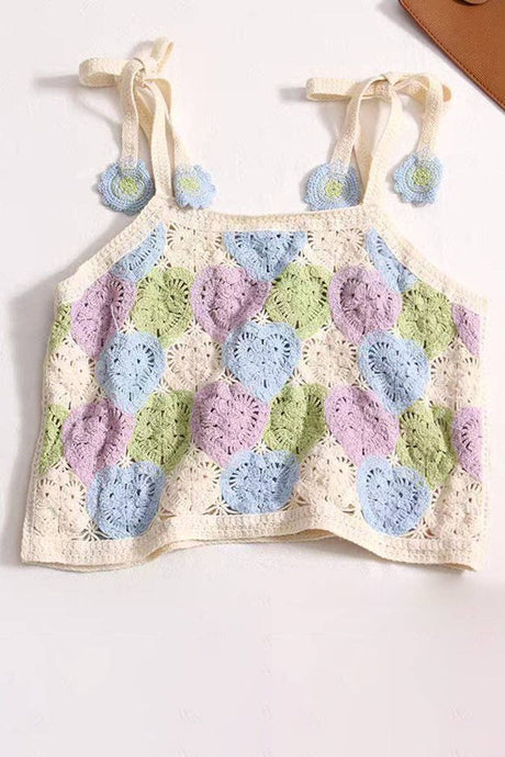 Blue Colorful Crochet Patchwork Tank Top