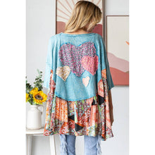 Blue Wahed Round Neck Love Patchwork Ruffle Hem Oli+Hali Top