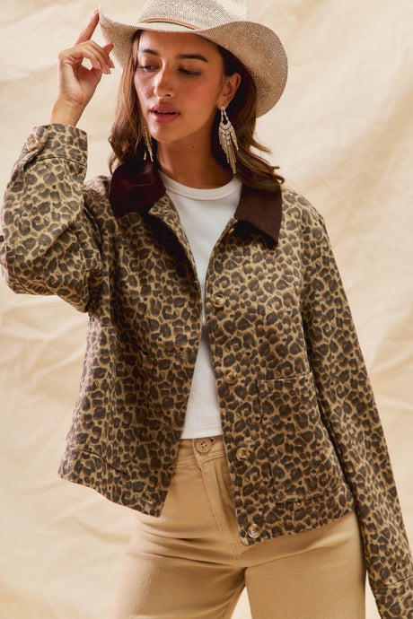 Leopard Barn Jacket with Corduroy Collar 9/4/25 1149