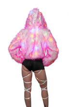 Pink LED Faux Fur Short Jacket with Hood