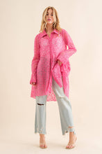 Hot Pink Lace Tunic Flow Hem Bell SLV Button Up Shirt