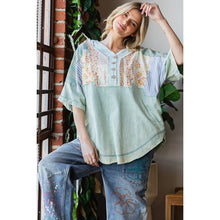 Sage Washed Printed Half Placket Henley Neck Oli+Hali Shirt