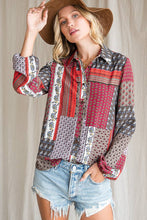 Mocha Coral Bandana Print Woven Long Sleeve Bucketlist Shirt: