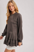 Ash French Terry Ruffled Tiered Hem Tunic Sweatshirt