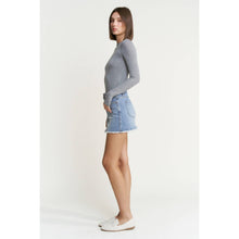 Cyan Light Blue Denim Mini Mica Skirt with Raw Hem
