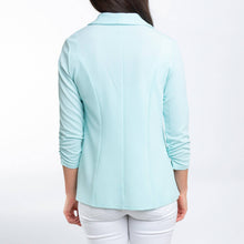 Mint Dove Ruched Stretch 3/4  Sleeve Crepe Blazer