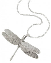 3D Silver Burnished Dragonfly Long Chain Necklace